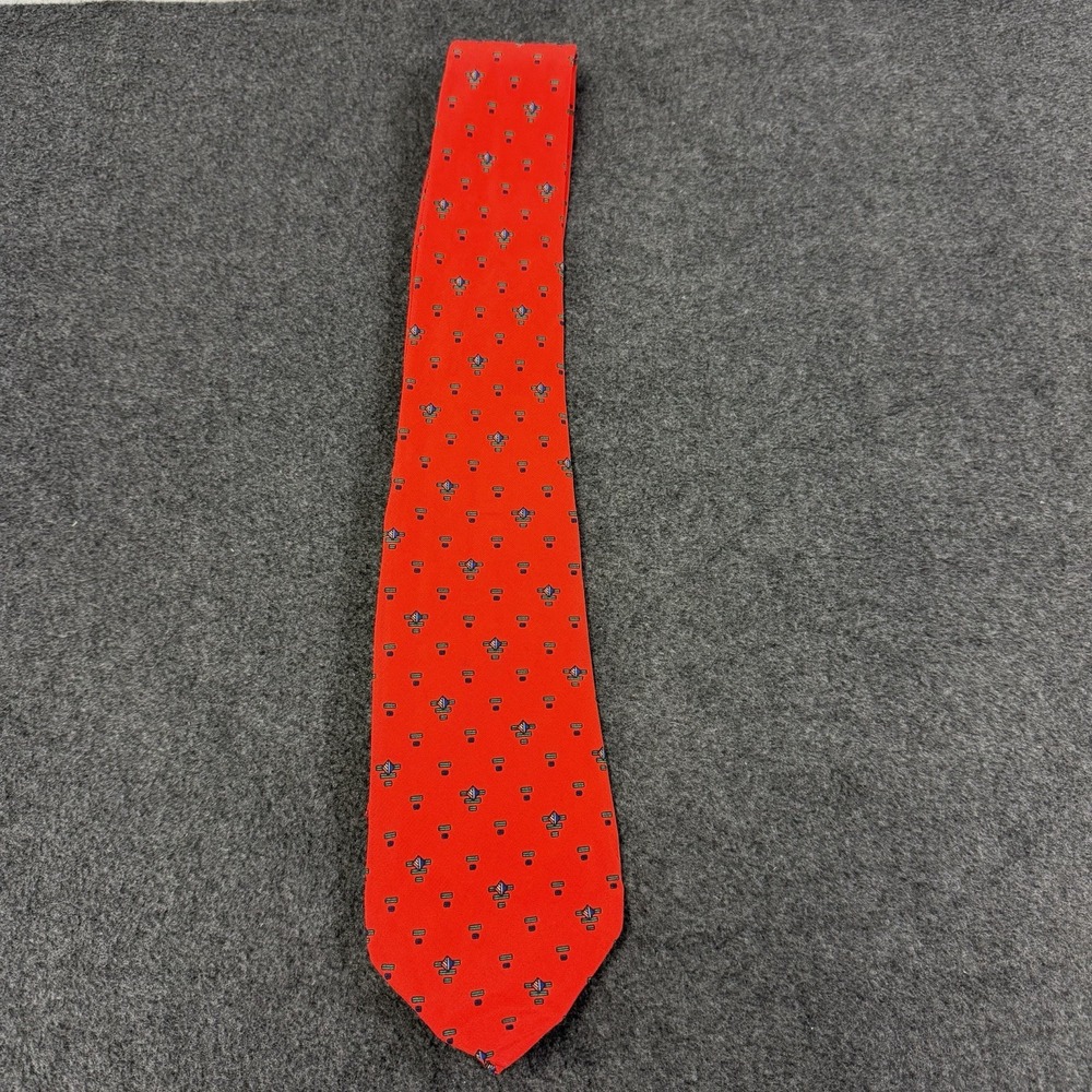 Vtg Jolly Pura Seta Silk Tie Red Blue Geometric Abstract Crown Shield Made Italy